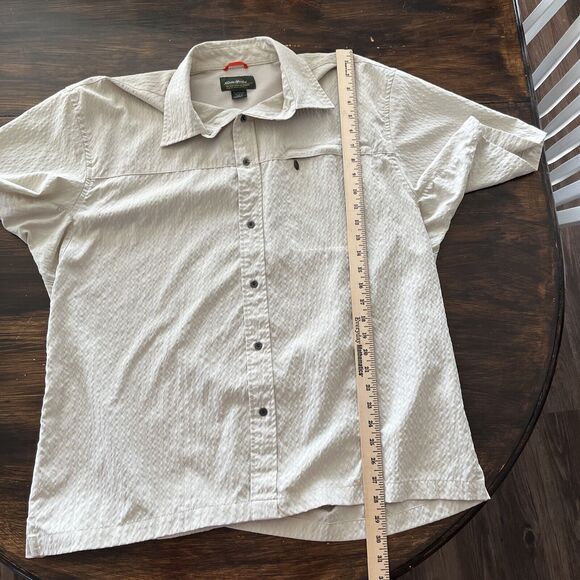 Eddie Bauer Shirt Mens Short Sleeve Button Fishing Hiking Zipper Pocket Large - Picture 11 of 12